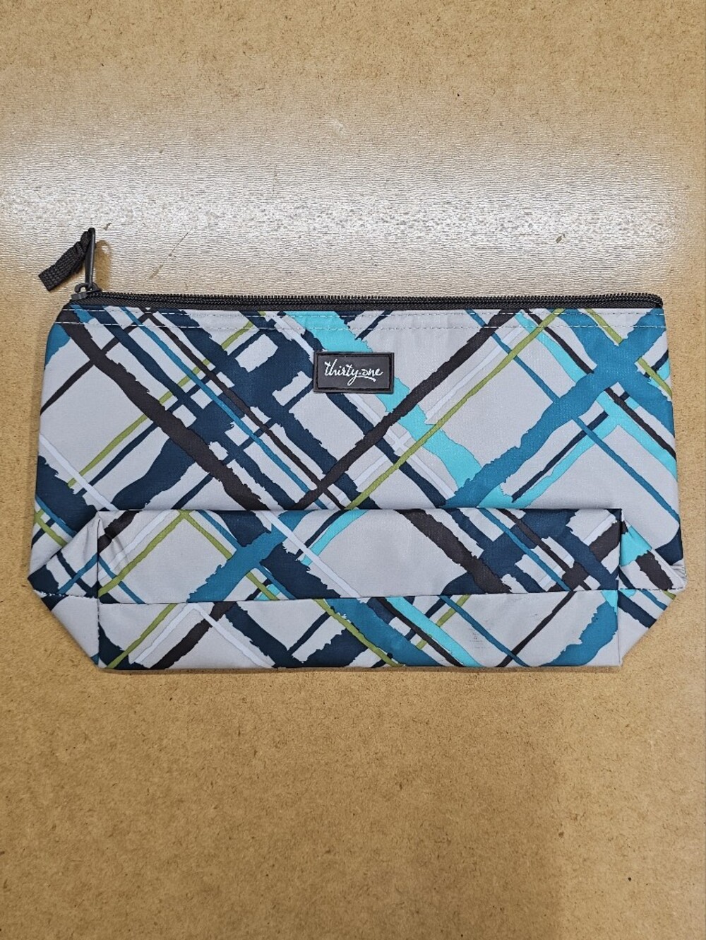 NEW Thirty-One Teal, Navy & Gray Plaid Insulated Travel Pouch